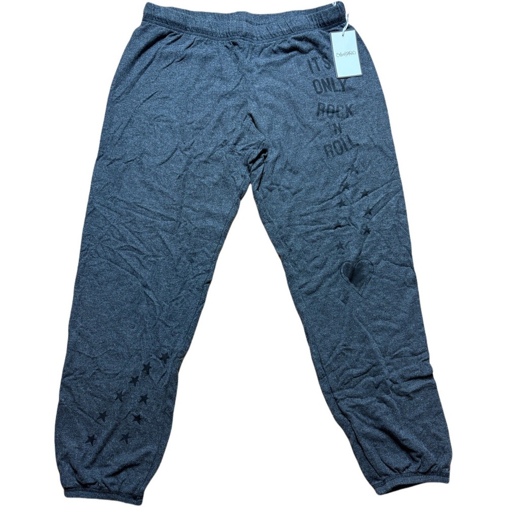 Lauren Moshi Women's L Dark Grey Hearts Stars Rock N Roll Sweatpants Joggers NWT